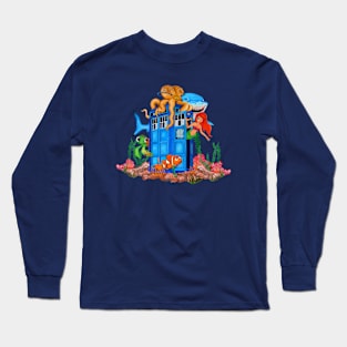 Blue phone box under the sea Long Sleeve T-Shirt